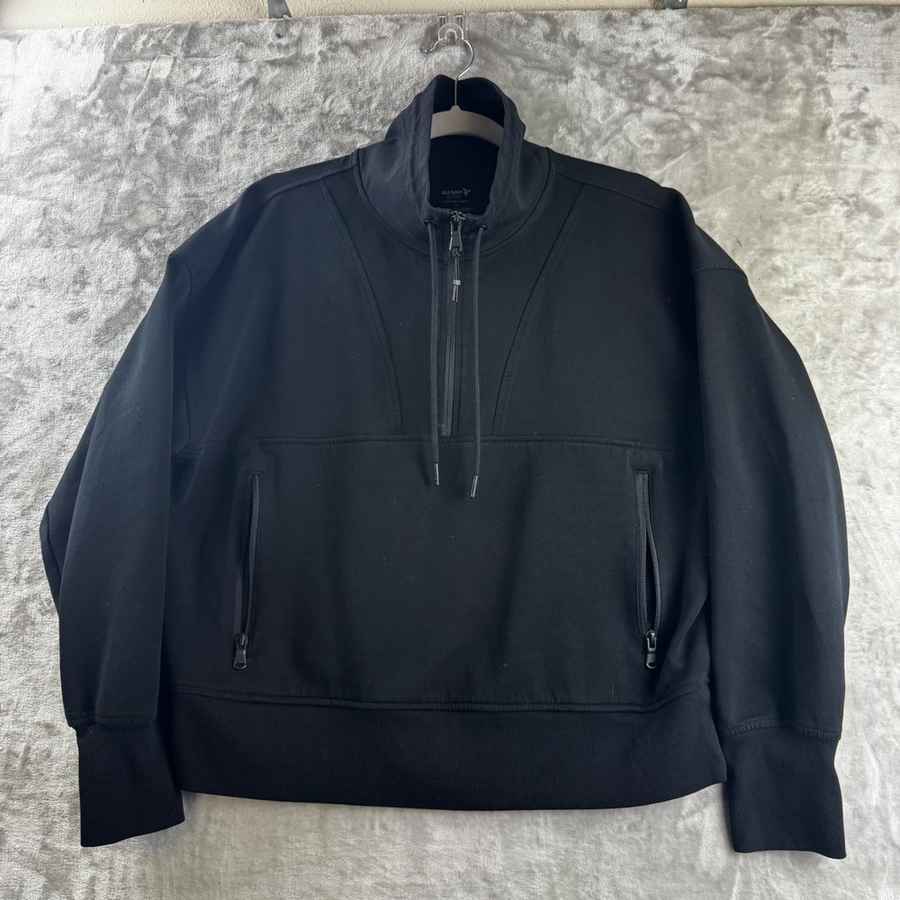 Old Navy Dynamic Fleece Pullover Women XL Black Quarter Zip Thumbhole (1857)